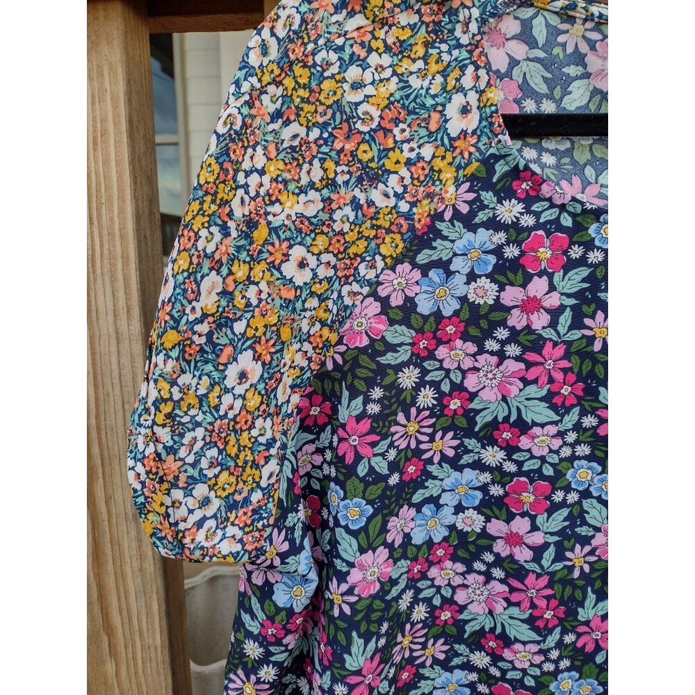 Umgee Cottagecore Floral Dress 1X Peasant Boho Lagenlook Mixed Media Stretch - Picture 2 of 5